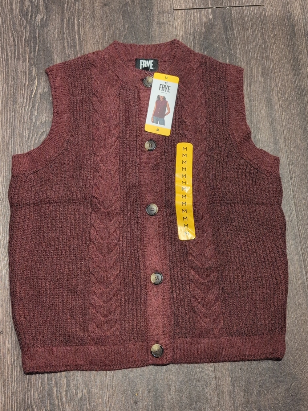 Frye Women’s Sleeveless Button-Front Cable Knit Vest Burgundy Medium NWT